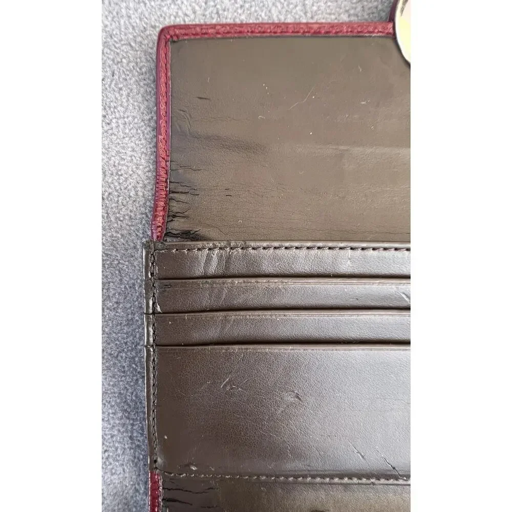 Coach Alexandra Signature C Jacquard Wallet Tan Burgundy Long Snap Closure